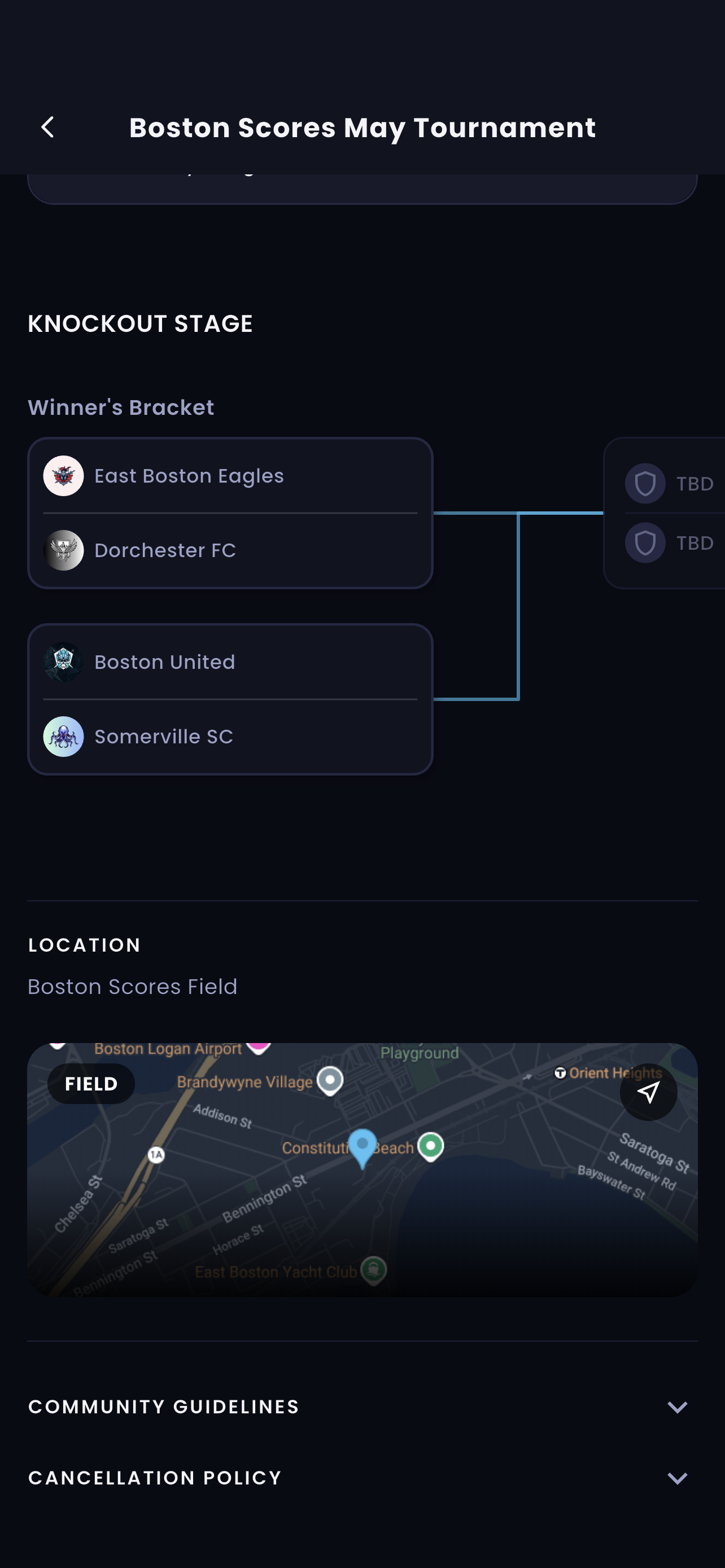 Tournament screen back